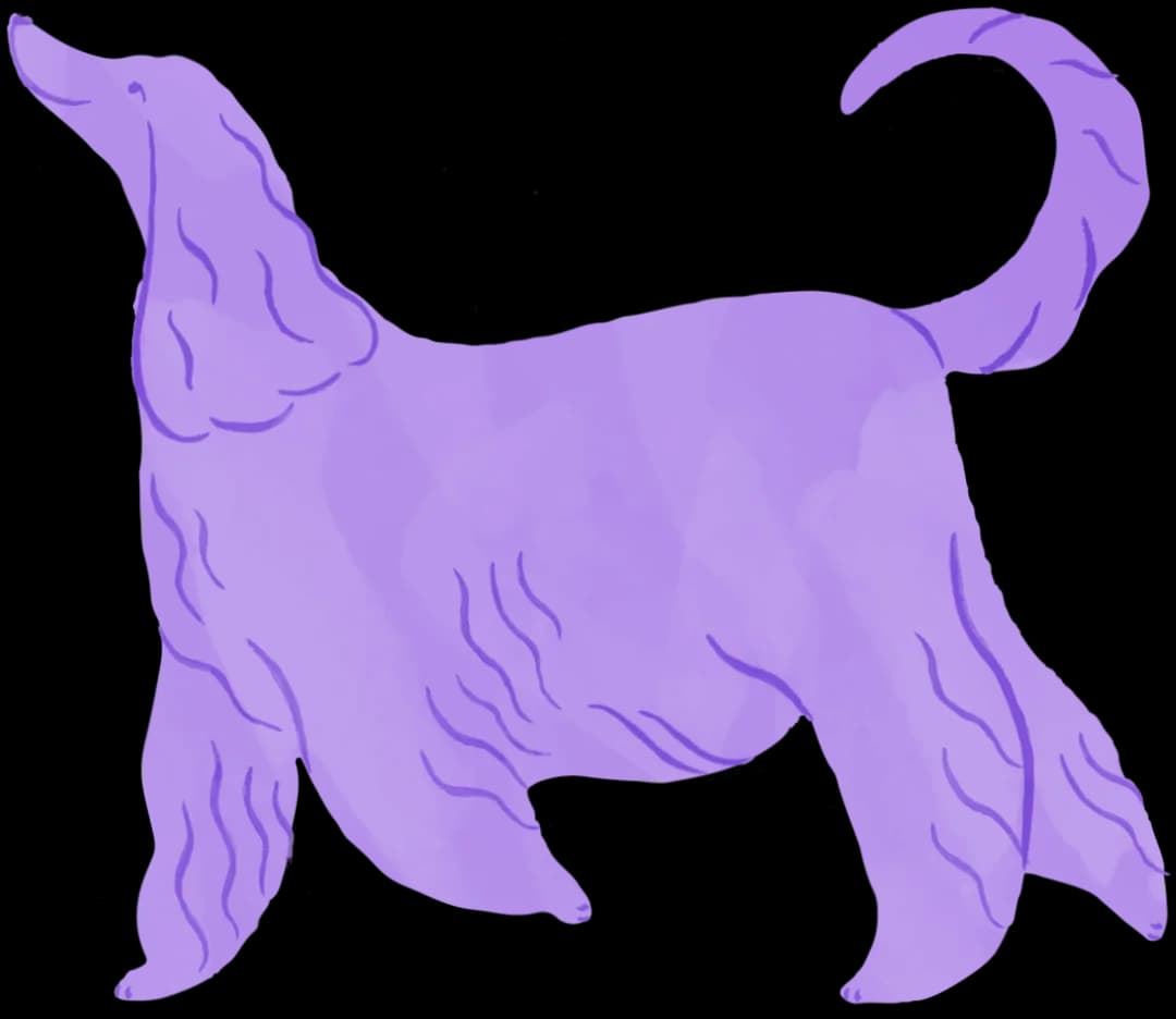 A hand drawn purple dog raising it's front leg.